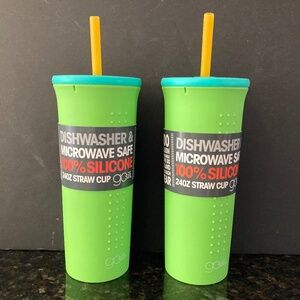 2 GoSili Lime 24 oz. Silicone Straw Tumblers With Lids/NEW/NEVER USED!